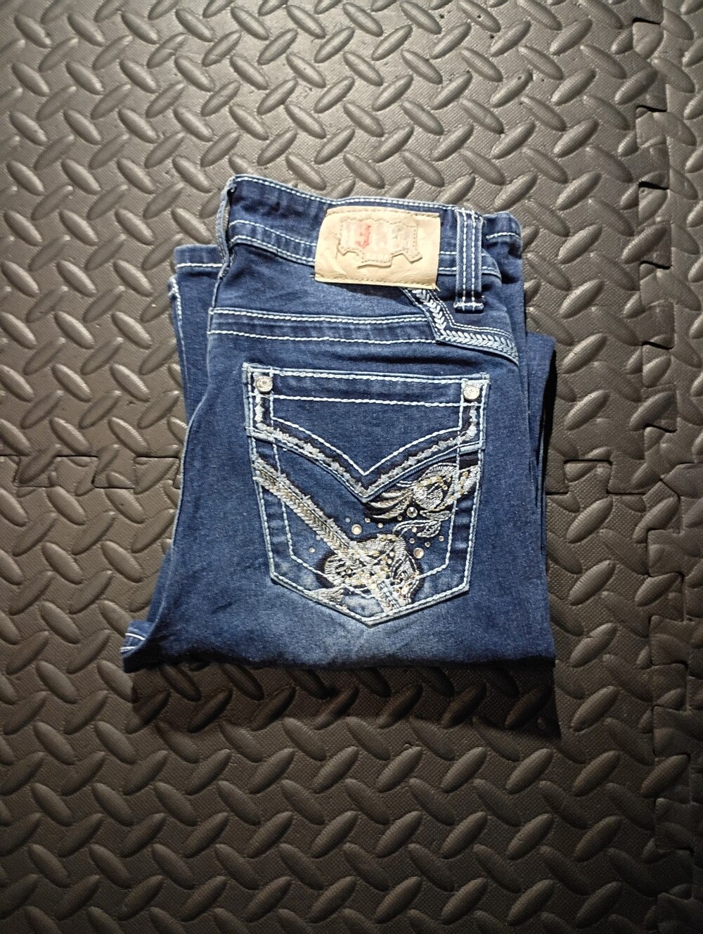 Rebels Dark Blue Embroidered Womens Jeans